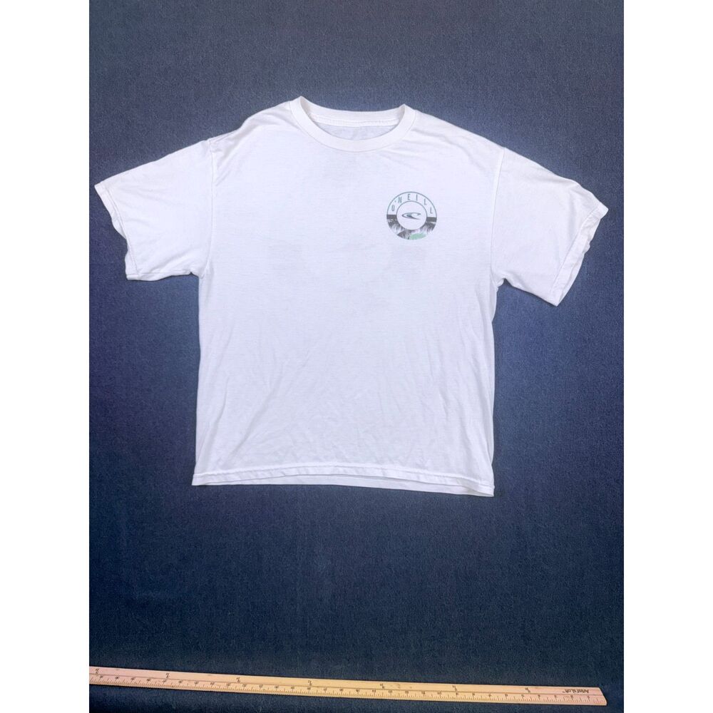 O'Neill Men's Large White Tropical Surf Logo Graphic T-Shirt Palm Trees unisex